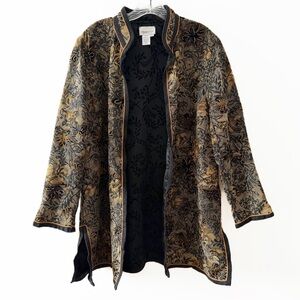 Coldwater Creek Reversible Open Front Long Line Jacket Tapestry Jacquard XLP